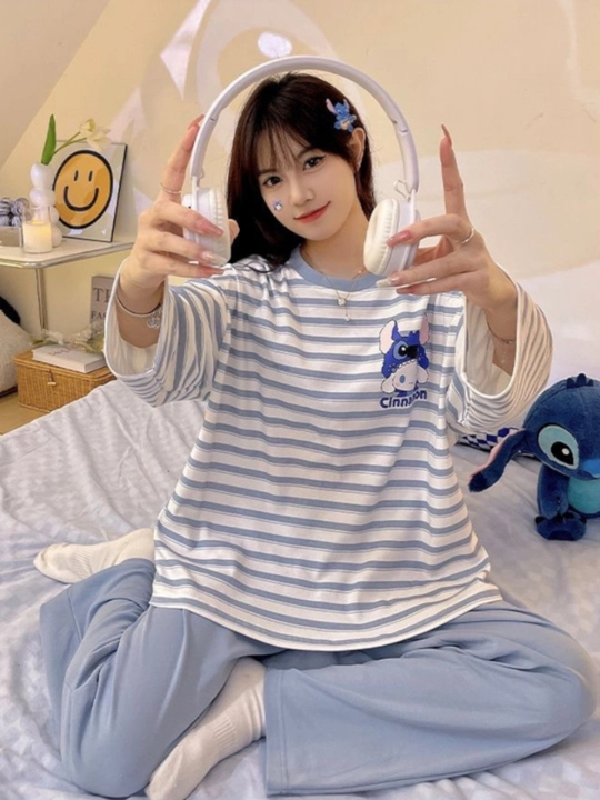 Ayollar uchun shimli pijama, bosma naqsh, uy kostyumi, o‘lchami M-XXL