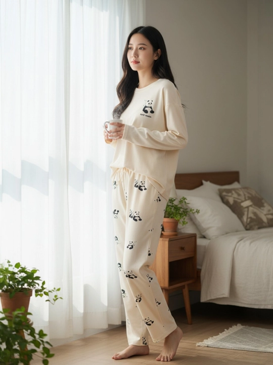 Ayollar uchun shimli pijama, bosma naqsh, uy kostyumi, o‘lchami M-XXL