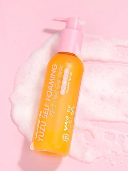 Lalarecipe Penka yuz uchun Yuzu Self Foaming 3in1 AHA BHA kislotali yuzni tozalash vositas - 