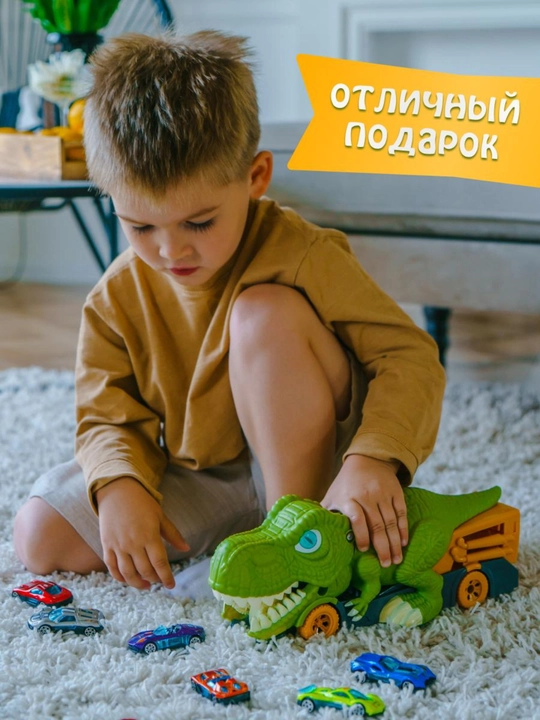 Bolalar mashinalari, Avtovoz  Dinozavr 6 ta metall mashina bilan, moshina bolalar uchun - 