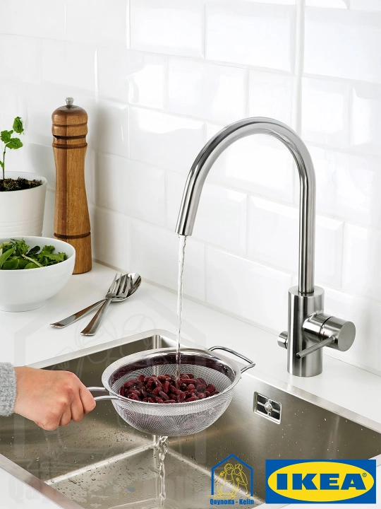 Tutqichli to'r elak, zanglamaydigan po'latdan suzgich, diametri 17 sm 2 litr IKEA KLOCKREN