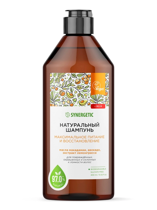 Sulfatsiz shampun SYNERGETIC "Maksimal ovqatlanish va tiklash", 400 ml