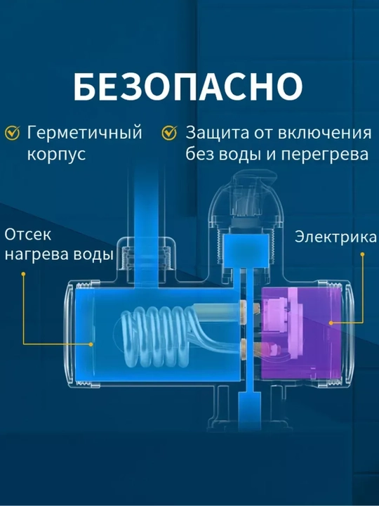 Водонагреватель проточный для кухни, есть функция мгновенного нагрева