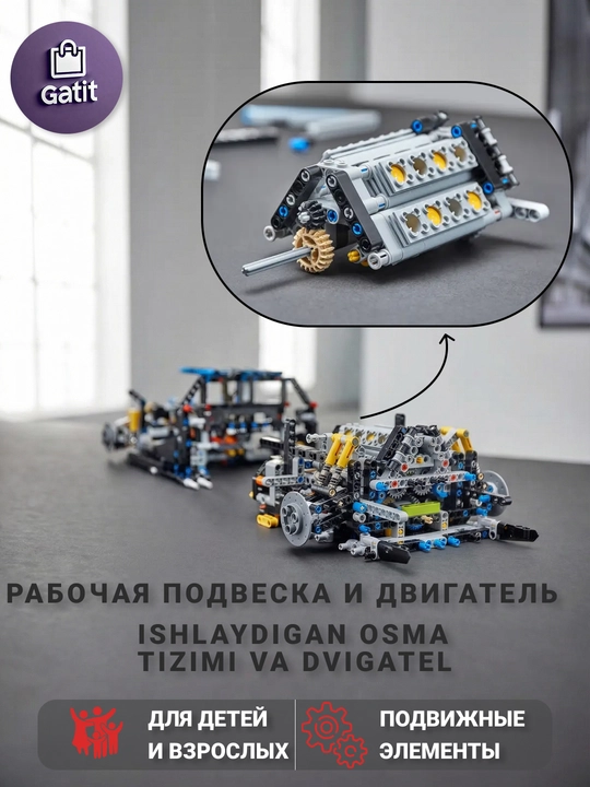 Formula 1 poyga mashinasi konstruktori, katta model 1:8 Technic, LEGO bilan mos keladi
