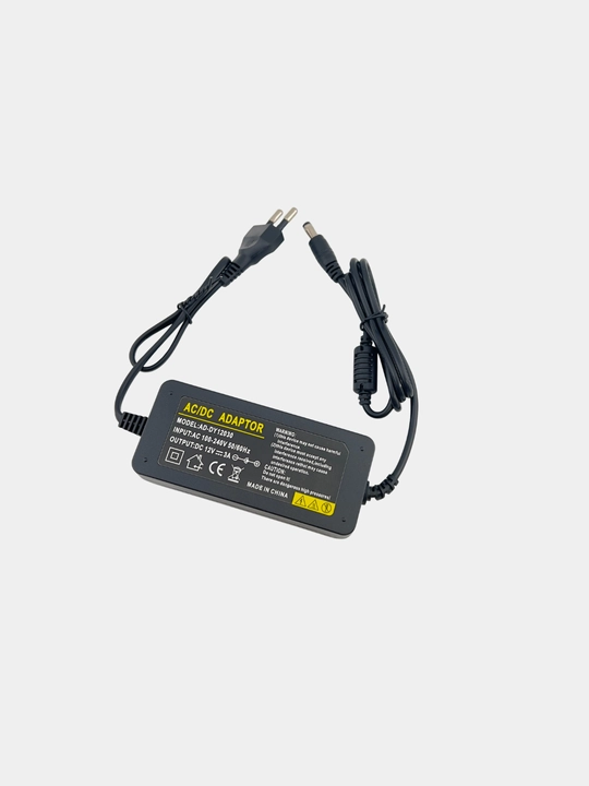 AD-DY12030 — universal tarmoq adapteri 12V 3A (AC→DC), plastik korpus, DC 5.5×2.1 mm
