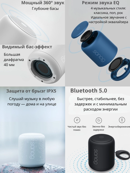 Портативная Bluetooth колонка SANAG X6S, 10 Вт, 18 ч, IPX5