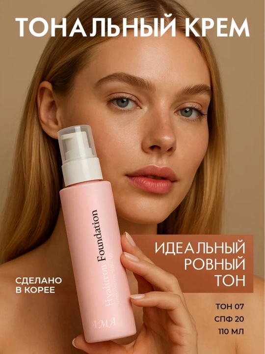 Tonal kremi AMA Hyaluron Foundation, gialuron kislotali, namlantiruvchi, 110 ml - 