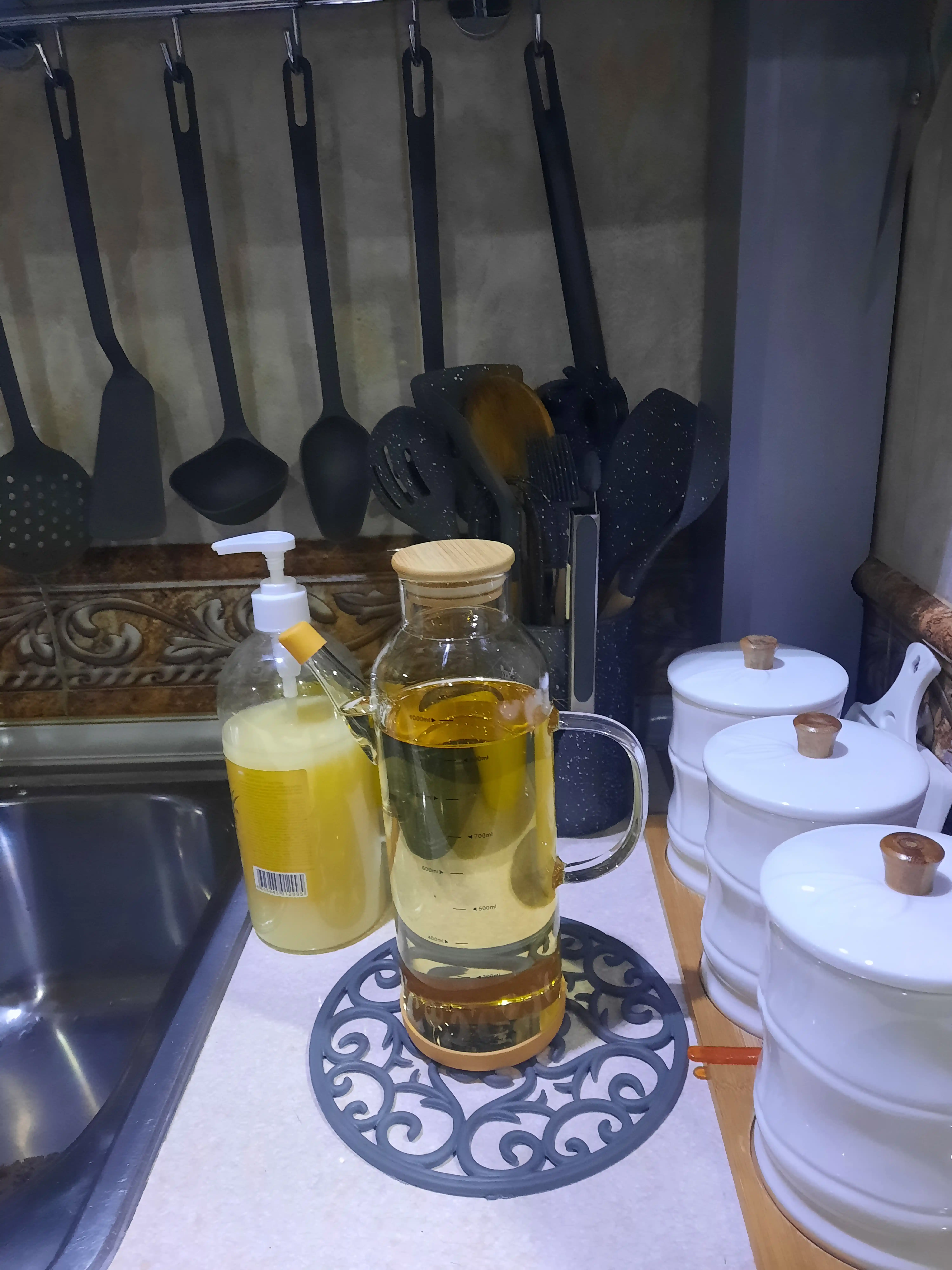 Графин для масла, кувшин из закаленного стекла, уксуса, соуса, напитков 1 литр