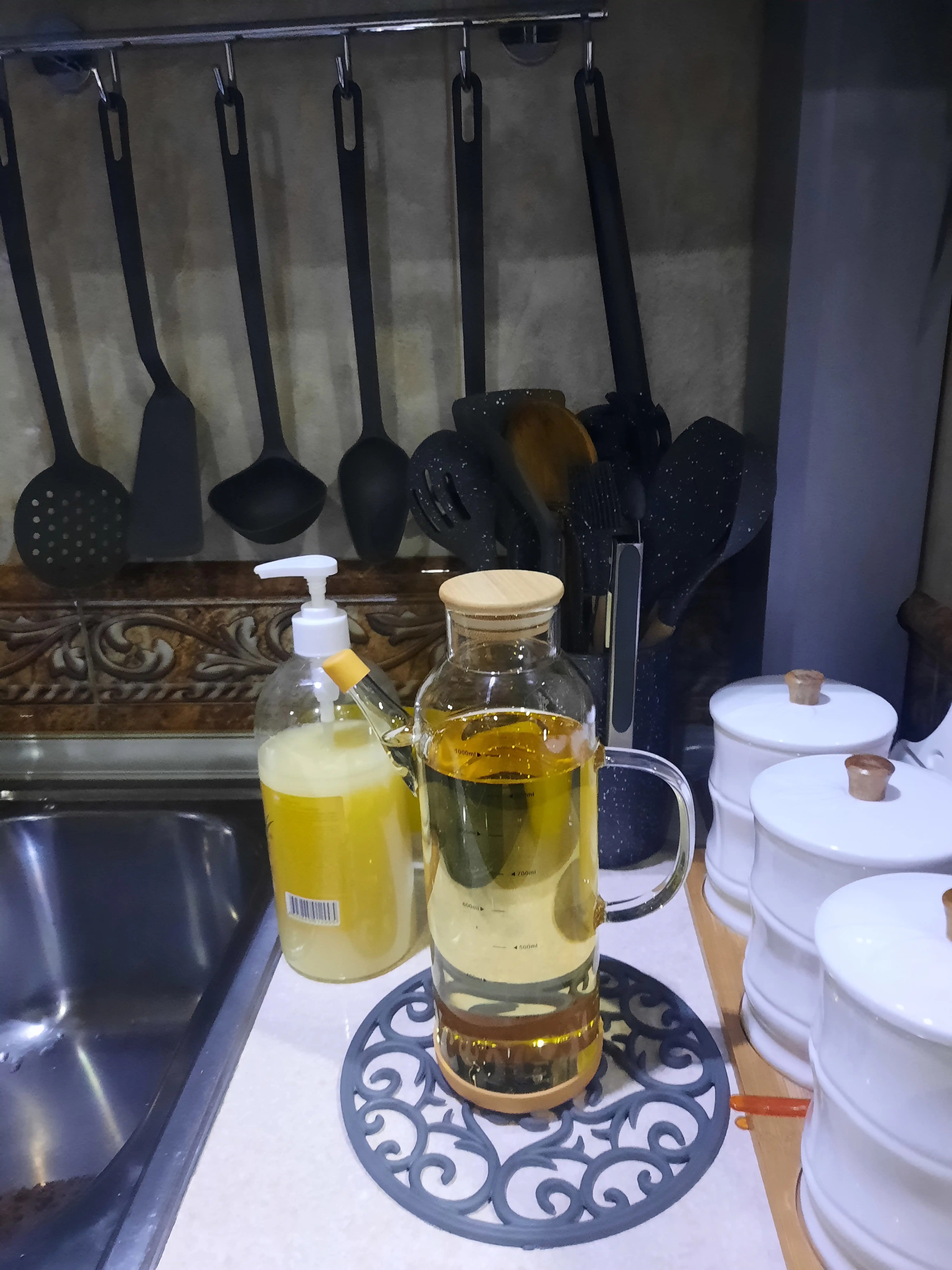 Графин для масла, кувшин из закаленного стекла, уксуса, соуса, напитков 1 литр