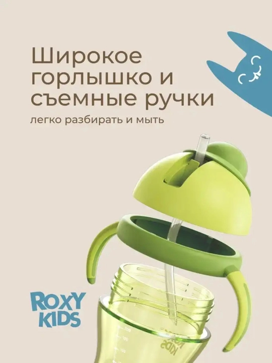 ROXY-KIDS Поильник непроливайка, детская бутылочка с трубочкой 200 мл
