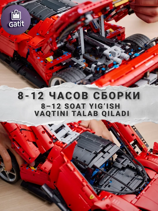 Formula 1 poyga mashinasi konstruktori, katta model 1:8 Technic, LEGO bilan mos keladi