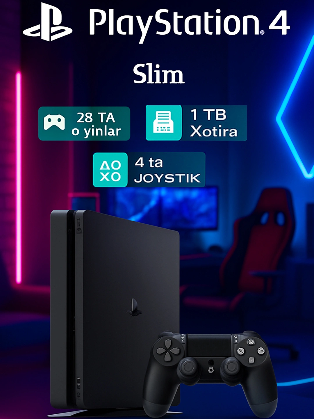 Игровая приставка PS4, Sony Playstation 4 Slim, версия 11.00 Goldhen, 4 шт Dualshok, 28 игр за 4850000 сум со скидкой 51%. Uzum Market
