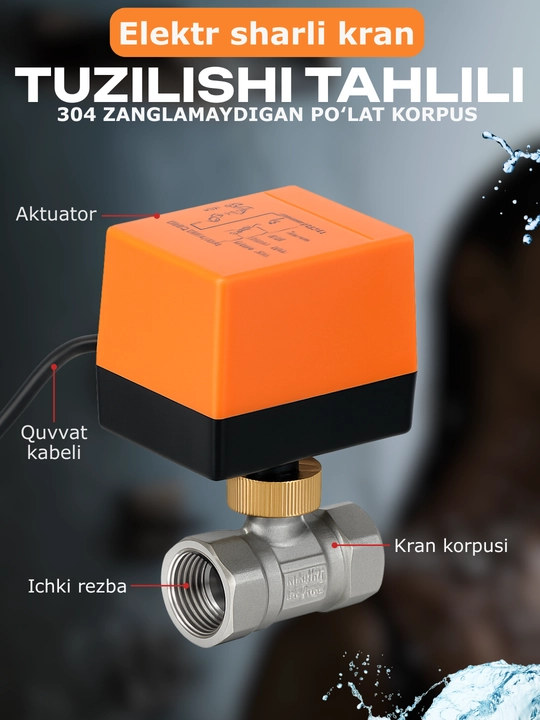 Электроприводной шаровый кран, нержавеющая сталь, NC, PN25, Ø20/25 мм, 220В