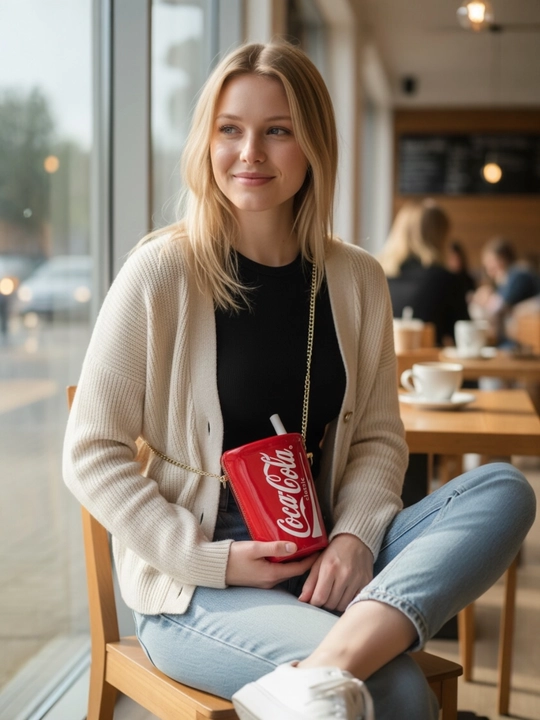 Ichimlik shaklidagi sumka - Cola, Pepsi, zanjirli Bubble Tea