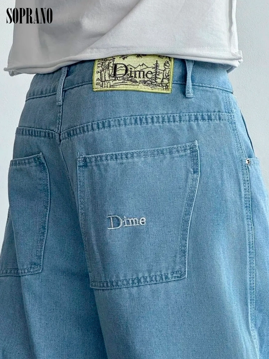 Keng baggi jinsi shimlar Dime, erkaklar, ayollar va o‘smirlar uchun, o‘lchamlari S-XXL