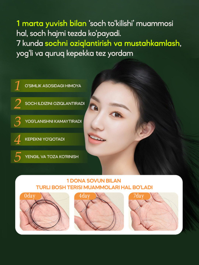 Sochni mustahkamlash uchun qattiq shampun–sovun vositasi - 