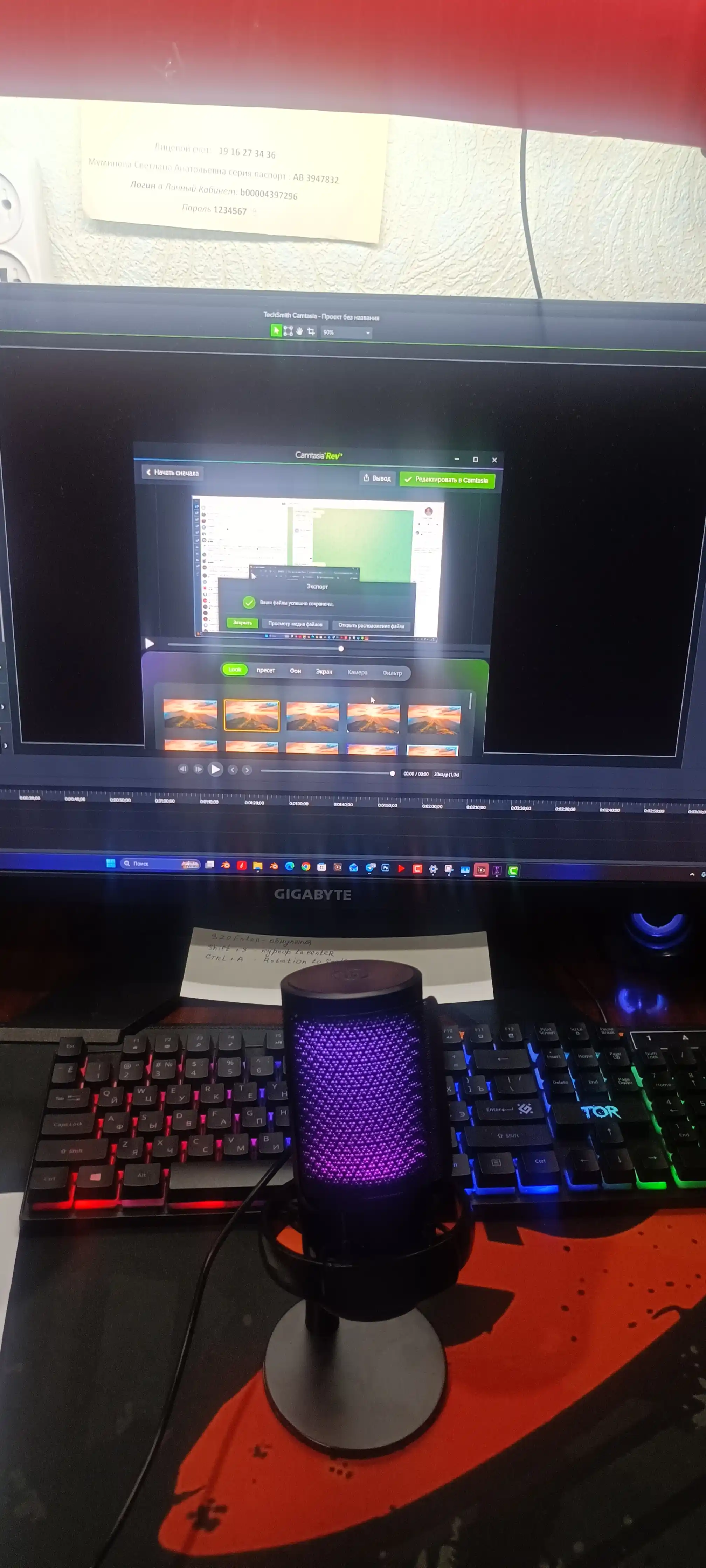 O'yin uchun kondensatorli RGB mikrofon ME6S, pop-filtr va stend bilan