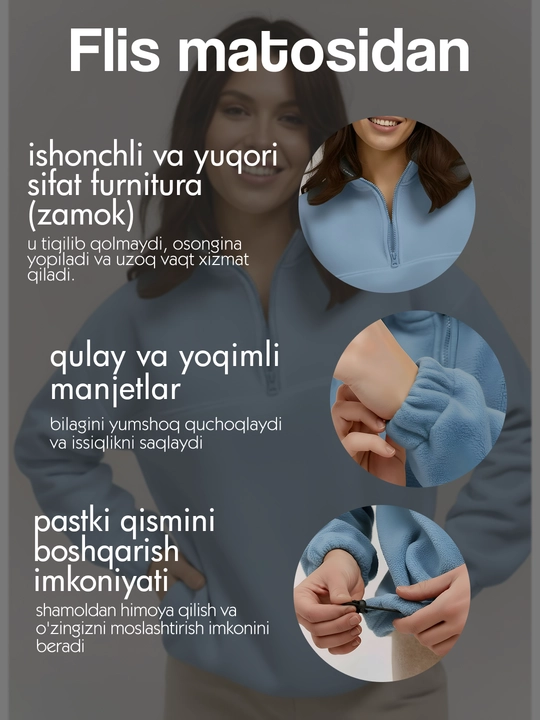 Flis oversize kofta 48–54, keng bichim, issiq qulay streetwear