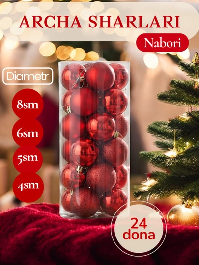 Набор новогодних ёлочных игрушек, 20-24 штук, 4,5,6,8 см, пластиковые шары
