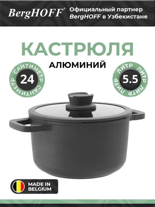BergHOFF - Alyuminiy qopqoqli va yopishqoqlikka qarshi qoplamali bulyon qozoni - 