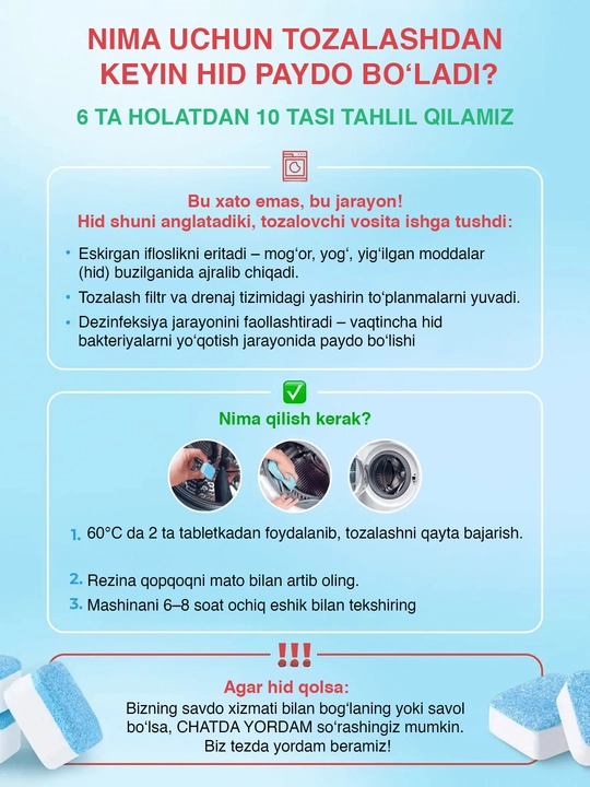 Таблетки для очистки барабана стиральной машины 12 шт – средство от накипи и запаха