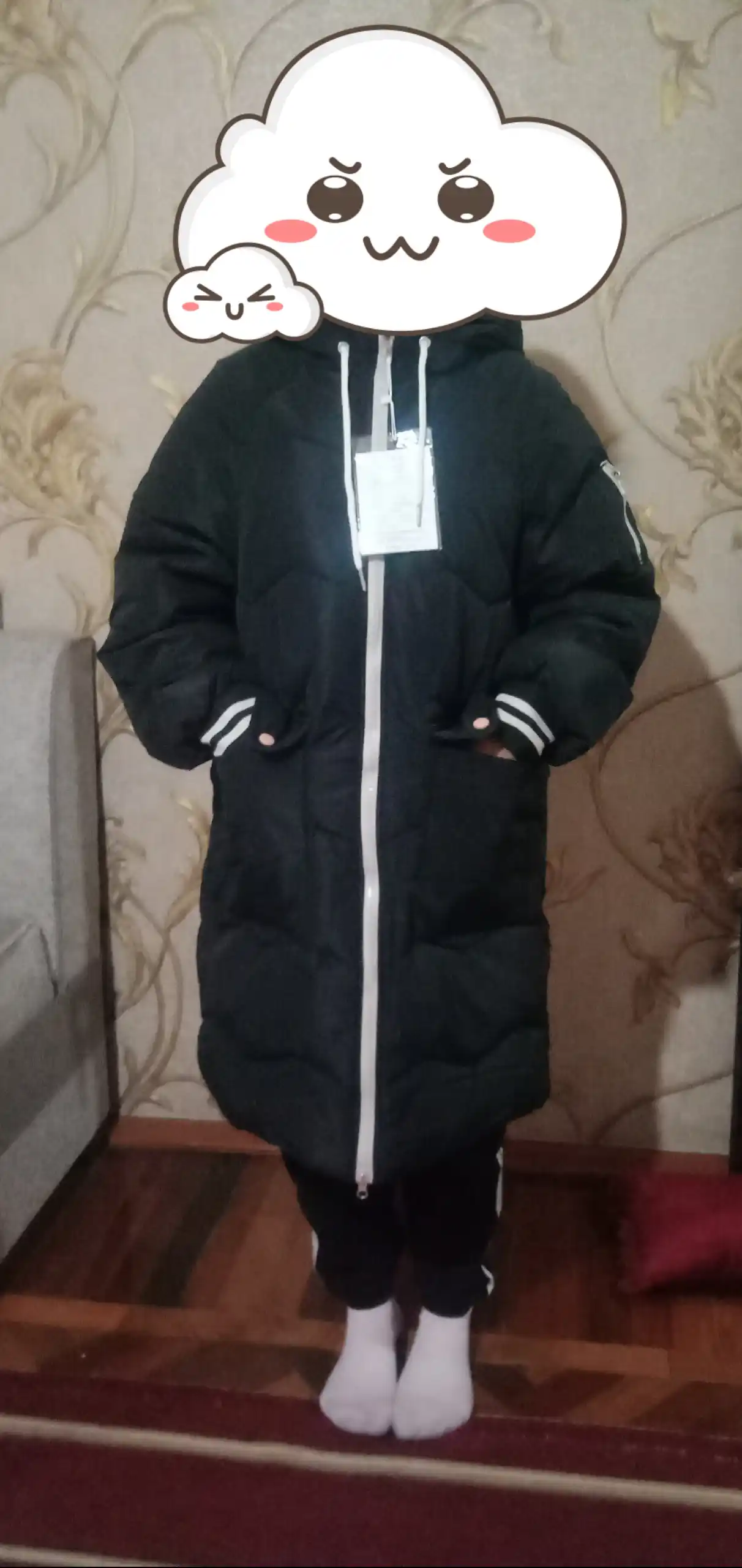 Kurtka ayollar uchun, oversize, qalin kapishoni bilan still koreyskiy kuz va qish uchun