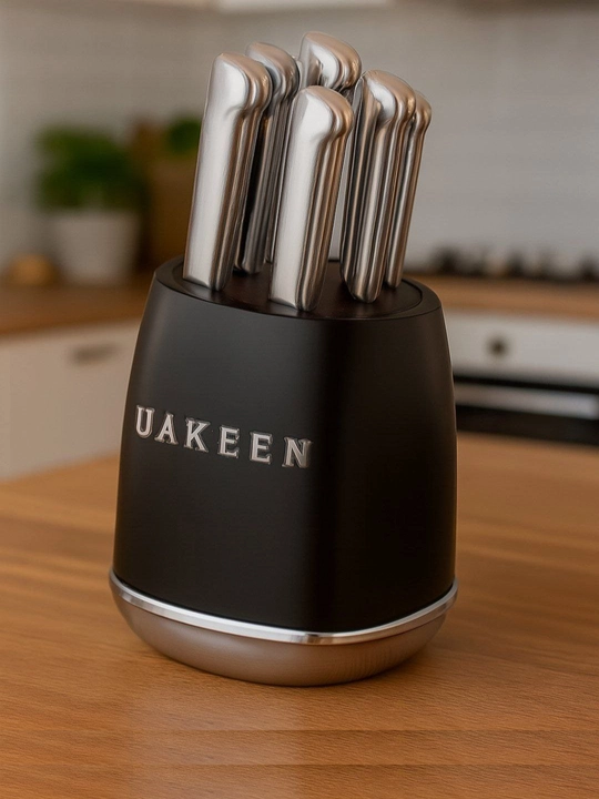 Ножи кухонные Uakeen, из нержавеющей стали, на подставке, для кухни, в наборе 6 ножей