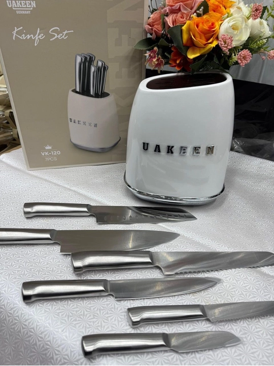 Ножи кухонные Uakeen, из нержавеющей стали, на подставке, для кухни, в наборе 6 ножей