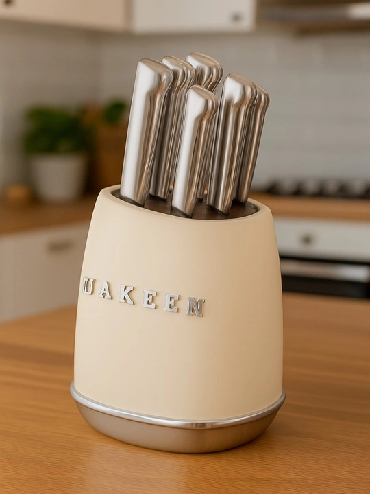 Ножи кухонные Uakeen, из нержавеющей стали, на подставке, для кухни, в наборе 6 ножей