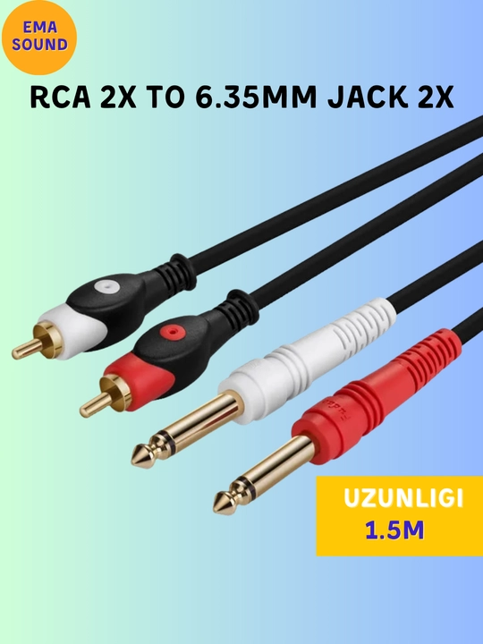 Аудиокабель с двумя разъемами 6,5 мм и RCA, длиной 1,5 м
