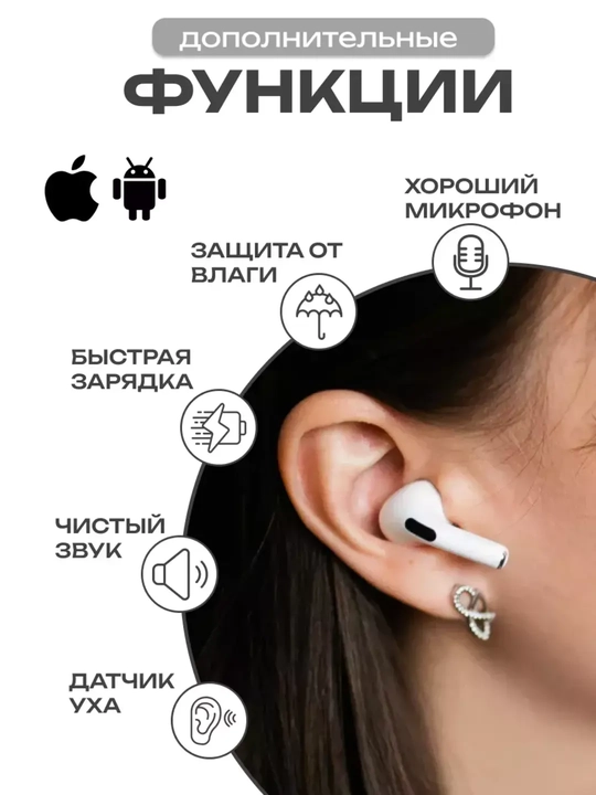 Simsiz quloqchinlar Pods Pro, sensorli, iPhone va Android uchun naushnik