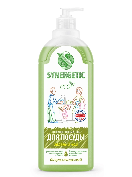 Гель для мытья посуды и детских игрушек SYNERGETIC "Зеленый чай", 1 л
