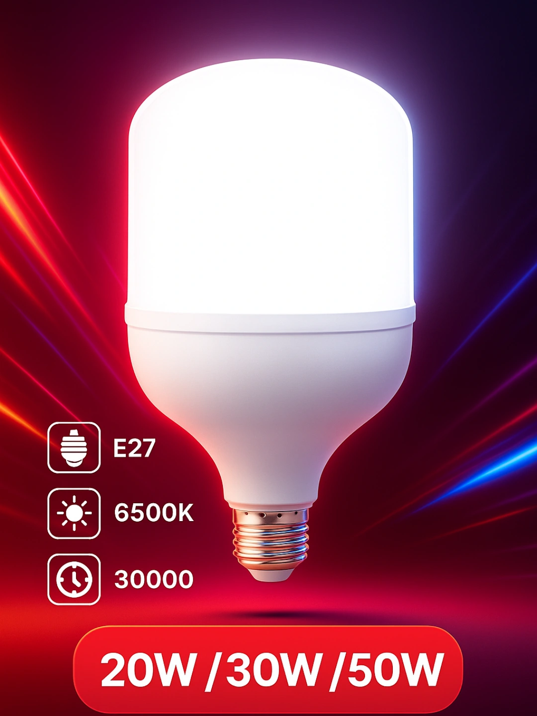 LED lampochka A60, E27, 20 W/30 W/50 W, 6500 K, energiya tejamkor ...