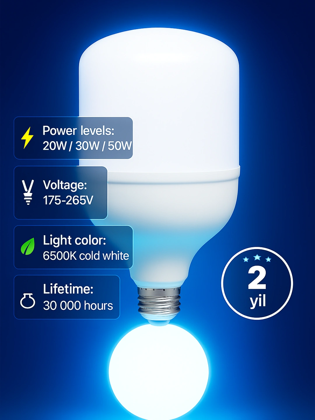 LED lampochka A60, E27, 20 W/30 W/50 W, 6500 K, energiya tejamkor ...
