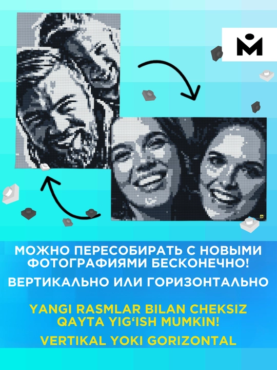 Mozabrick har qanday fotosuratdan konstruktor, S, M, L Rang S, Rang M to'plami