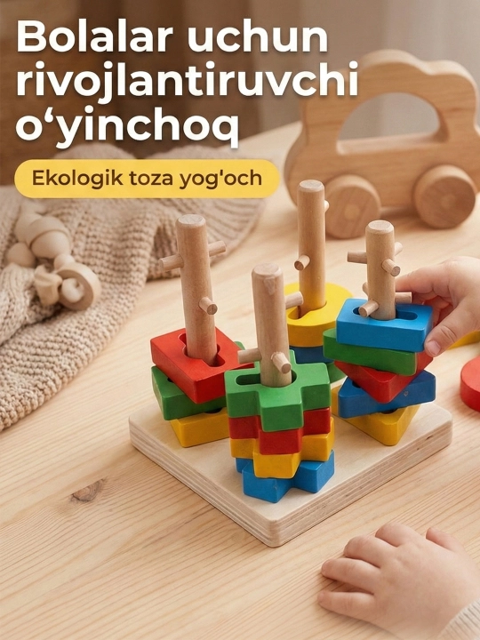 Деревянный геометрический сортер Монтессори. Развивающая игрушка для малышей - 