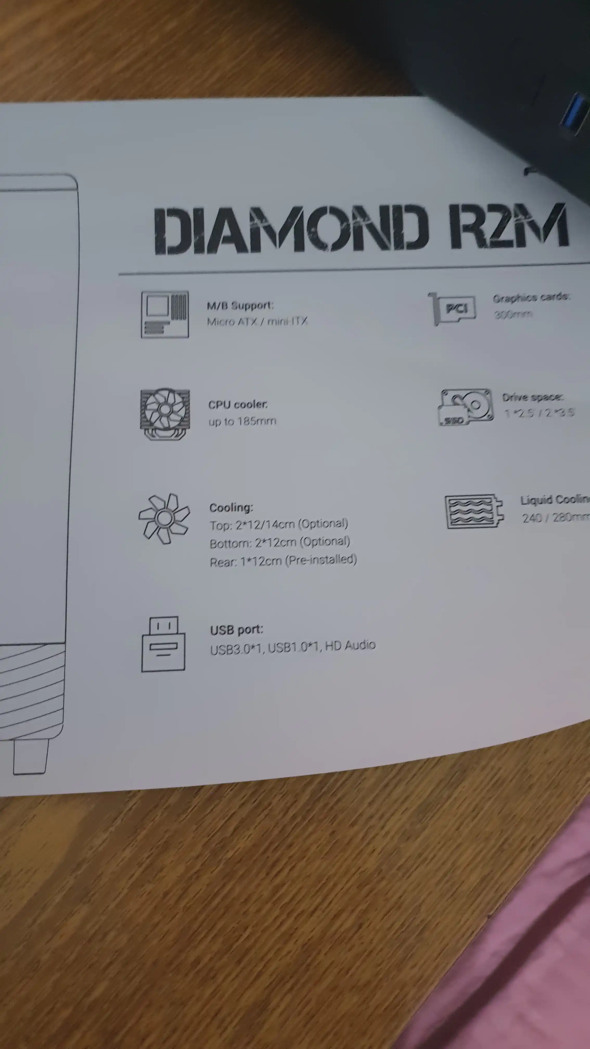 Корпус для ПК Diamond R2M Black ARGB Gaming, Micro-ATX / Mini-ITX, поддержка 3 вентилятора