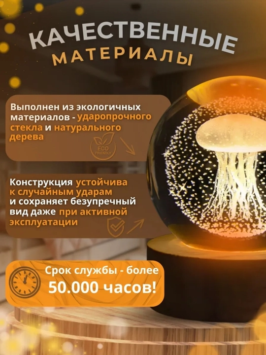 Хрустальный шар-ночник 3D, антистресс, настольный стеклянный светильник для подарка