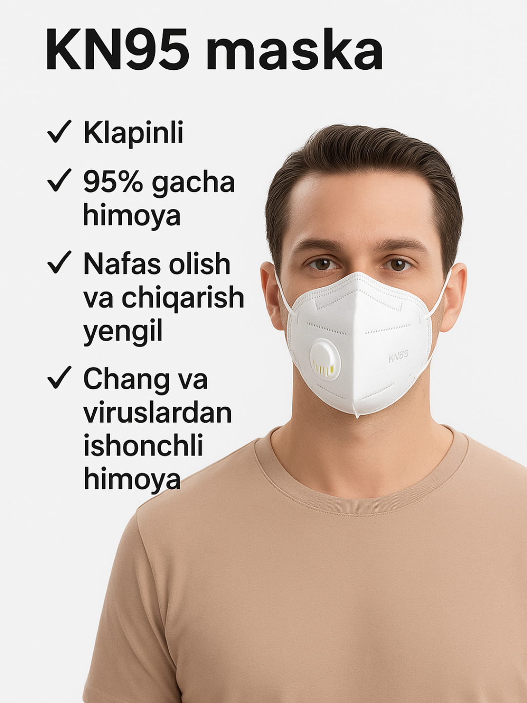 Tibbiy niqob , respirator niqobi KN95 klapinli , unisex - 