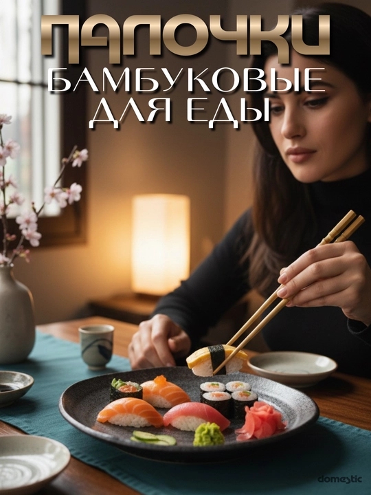 Sushi va rollar uchun yog‘och ovqatlanish tayoqchalari, bambukdan, 10 dona, 20 dona