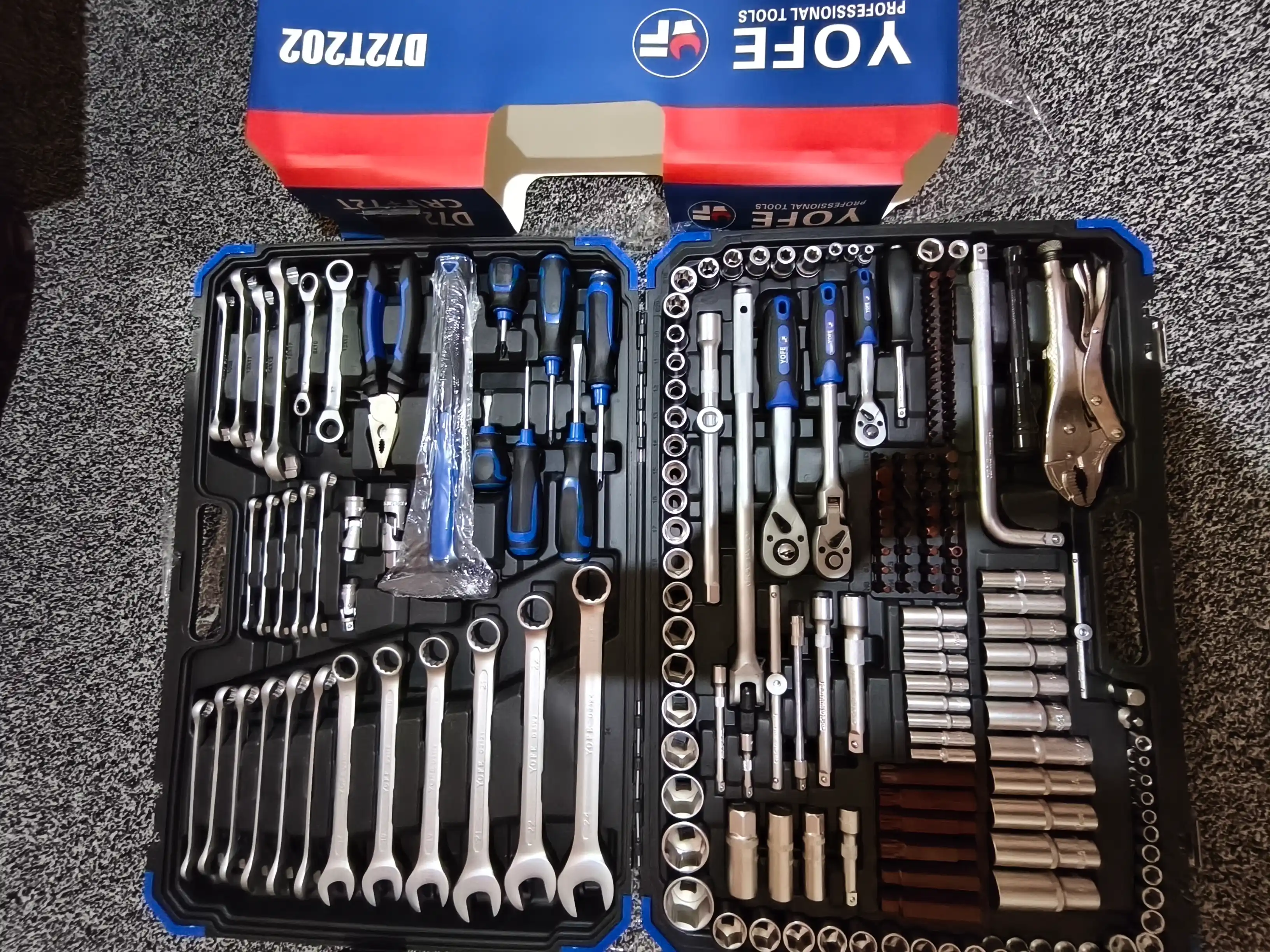 202 PCS asboblar to‘plami, professional kalit va yon tomon to‘plami