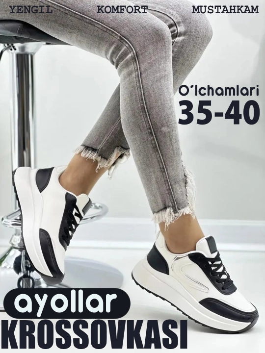Ayollar krossovkalari, bahor-yoz uchun, o‘lchamlari 35 - 40