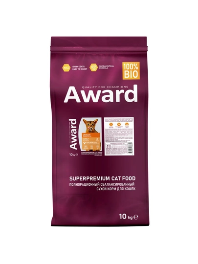 Сухой корм для кошек Award Urinary "С курицей" с цикорием и рыбьим жиром, 10 кг