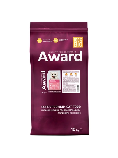 Сухой корм для кошек Award Sterilised "С индейкой и курицей" с клюквой, 10 кг