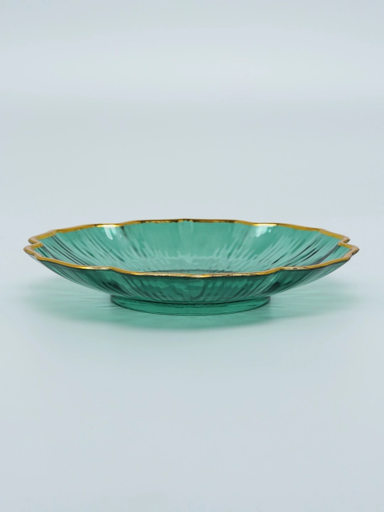 "Emerald" plastik likopchalari to‘plami, 6 dona, dumaloq, yashil, oltin hoshiyali - 