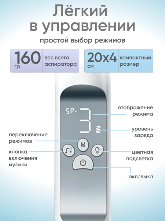 Elektr burun aspiratori chaqaloqlar uchun 3 rejim, jim, Type-C