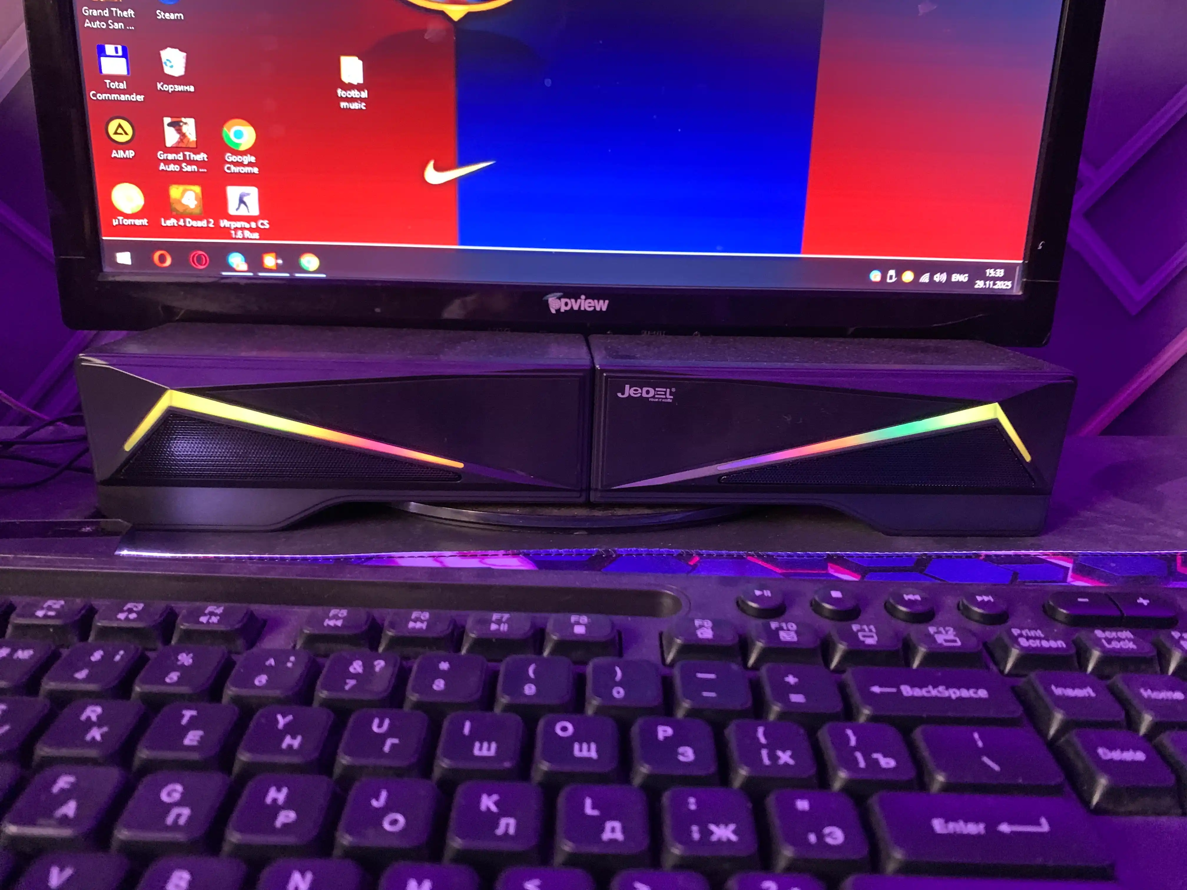 Проводная колонка для компьютера, саундбар с RGB подсветкой