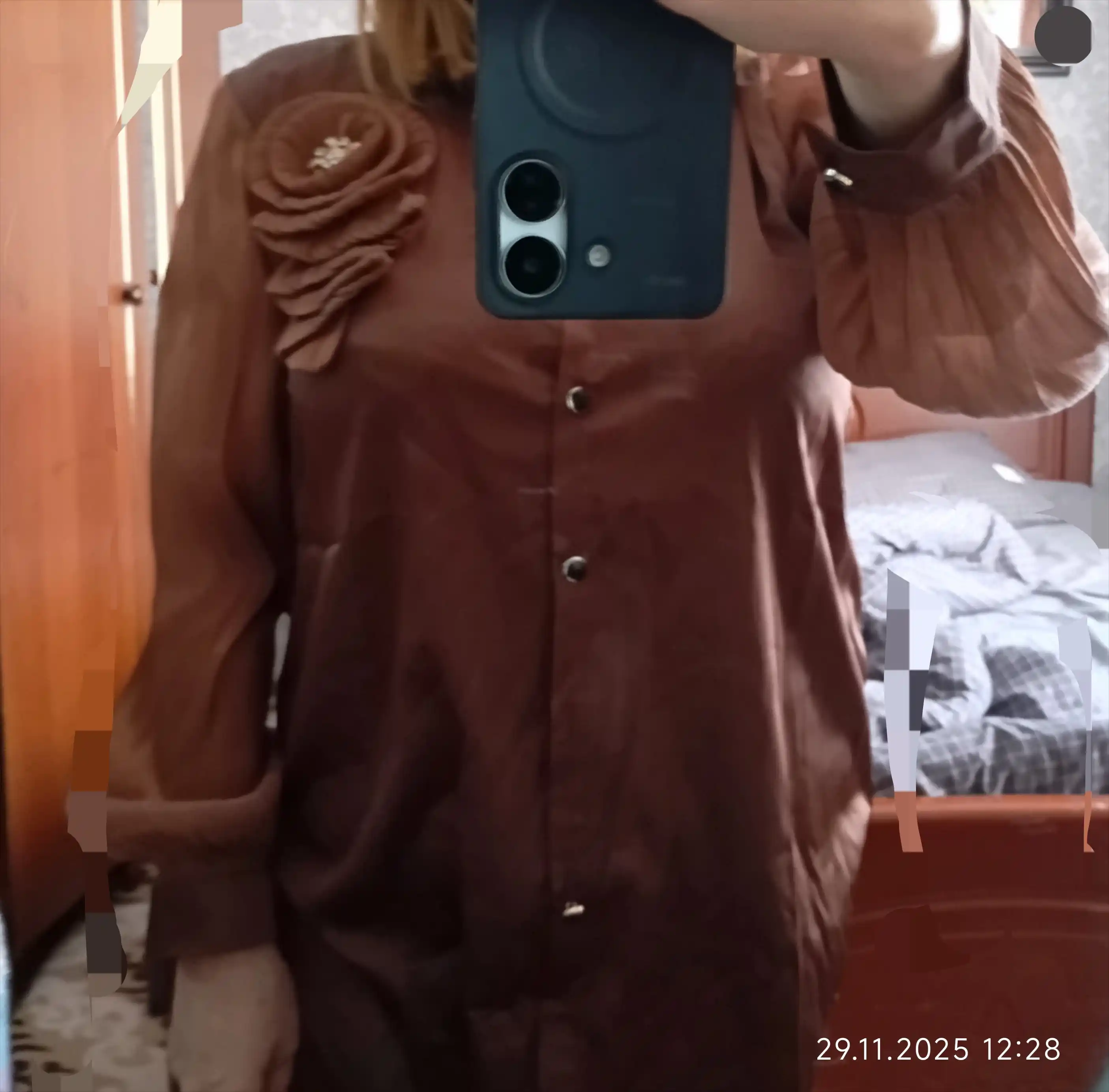 Женская рубашка, с декоративным цветком, DEGO, 44-S  50-2XL
