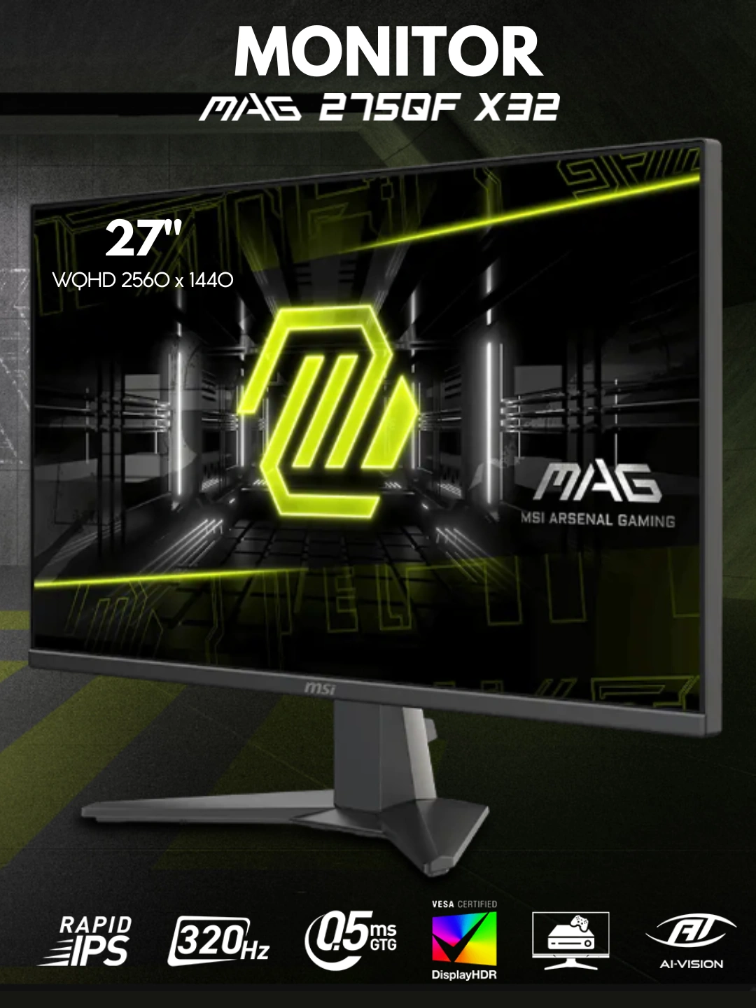 Игровой монитор MSI MAG, 34" 27" WQHD, 2K, 320 Гц, 300 Гц, 210 Гц, IPS, гарантия 1 год за 3999000 сум со скидкой 34%. Uzum Market