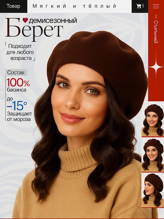 Beret, ayollar uchun beret, qizlar uchun shapka,qishki shapka, ikki qavatli shapka - 